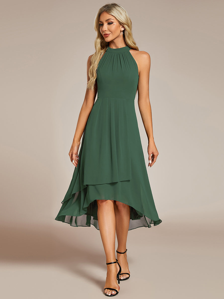 Gathered Chiffon Sleeveless Wedding Guest Dress #color_Eucalyptus