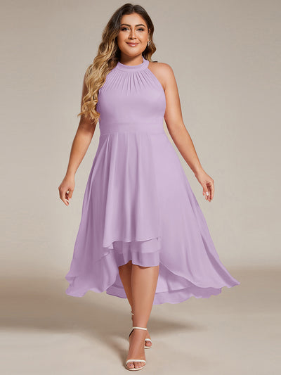 pretty POSIE|Flowy Plus Size Halter Neck Chiffon Midi Wedding Guest Dress