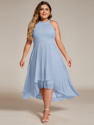 pretty POSIE|Flowy Plus Size Halter Neck Chiffon Midi Wedding Guest Dress