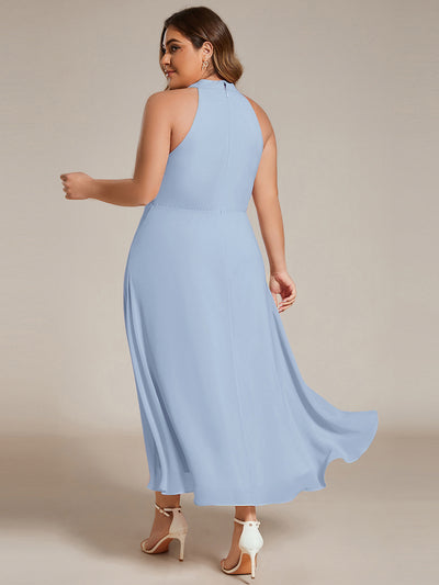 Flowy Plus Size Halter Neck Chiffon Midi Wedding Guest Dress #color_Ice Blue
