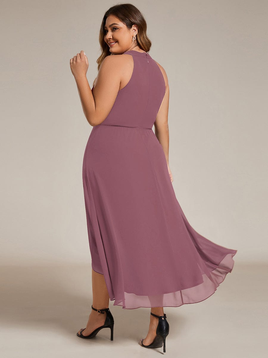 Flowy Plus Size Halter Neck Chiffon Midi Wedding Guest Dress #color_Purple Orchid