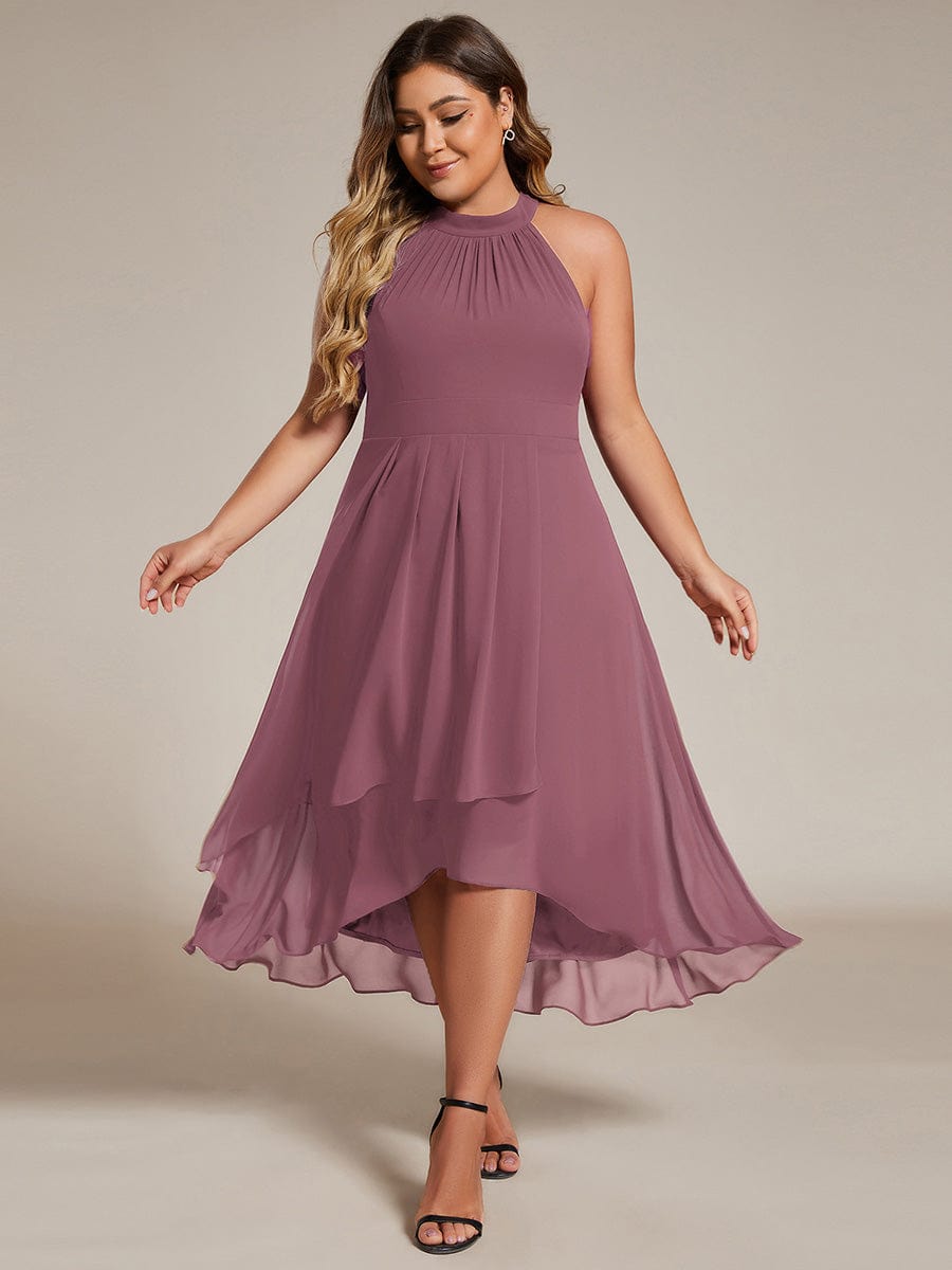 Flowy Plus Size Halter Neck Chiffon Midi Wedding Guest Dress #color_Purple Orchid