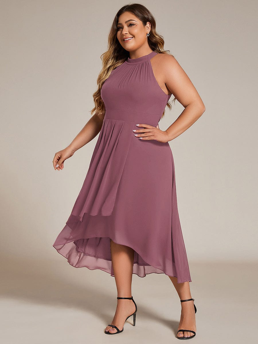 Flowy Plus Size Halter Neck Chiffon Midi Wedding Guest Dress #color_Purple Orchid