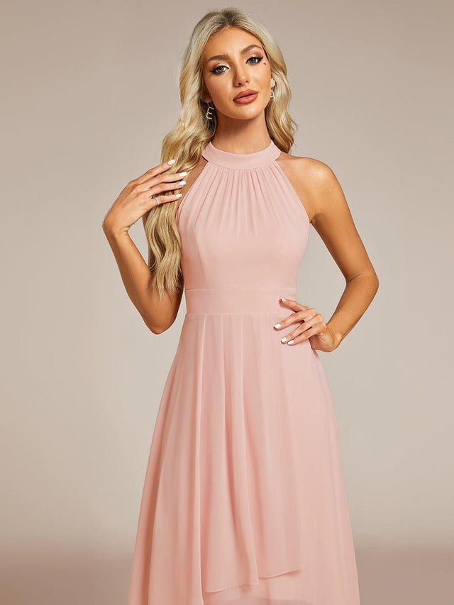 Sleeveless Halter Neck Chiffon Midi Wedding Guest Dress with A-Line
