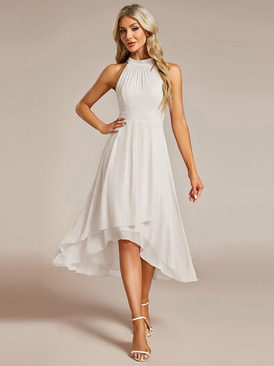 ever POSIE|Midi Halter Neck Chiffon Wedding Guest Dress with Sleeveless and A-Line