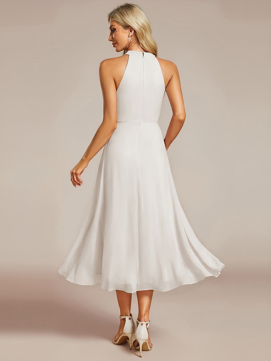 Midi Halter Neck Chiffon Wedding Guest Dress with Sleeveless and A-Line #color_White