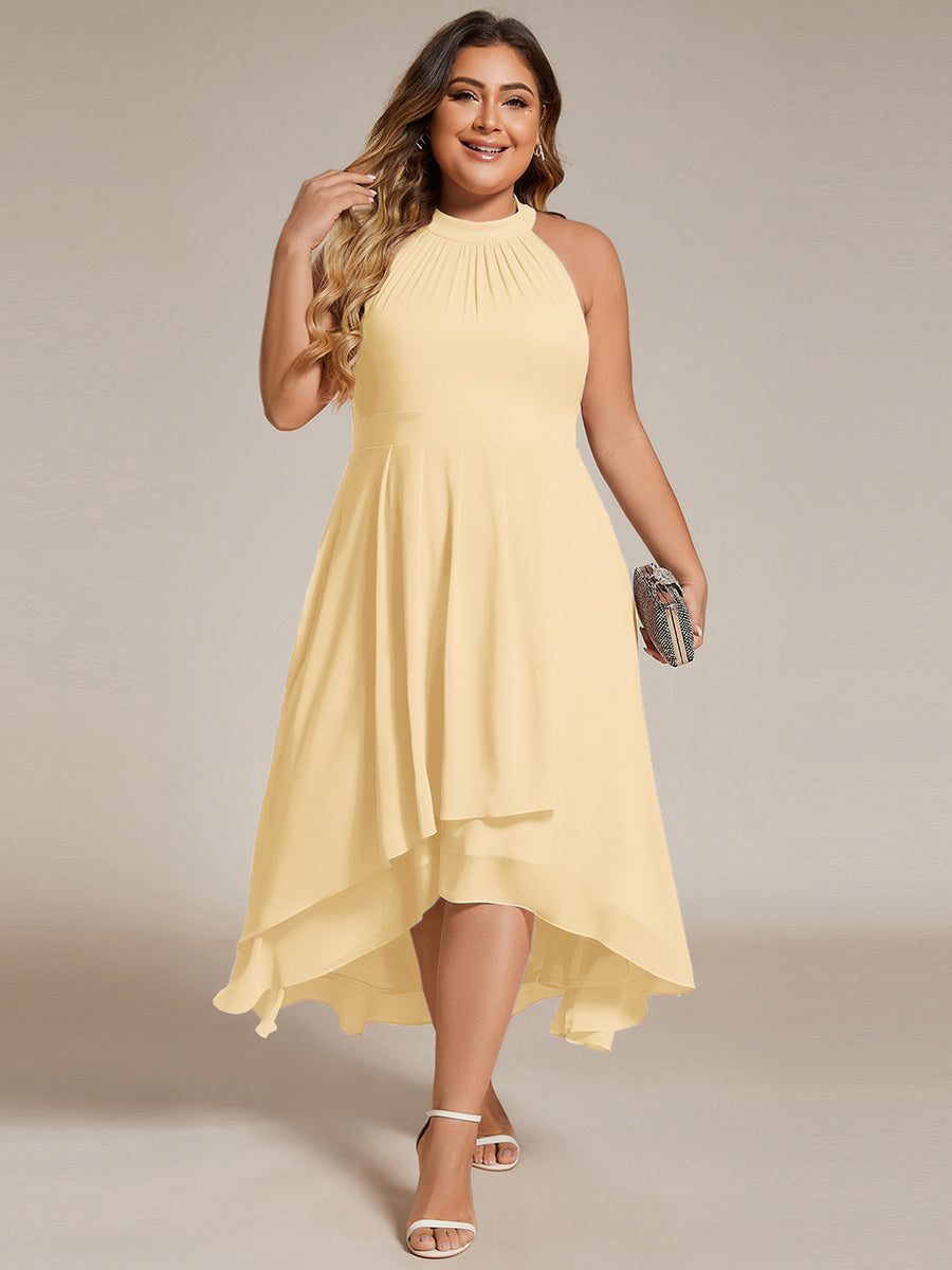 Midi Halter Neck Chiffon Wedding Guest Dress with Sleeveless and A-Line #color_Yellow