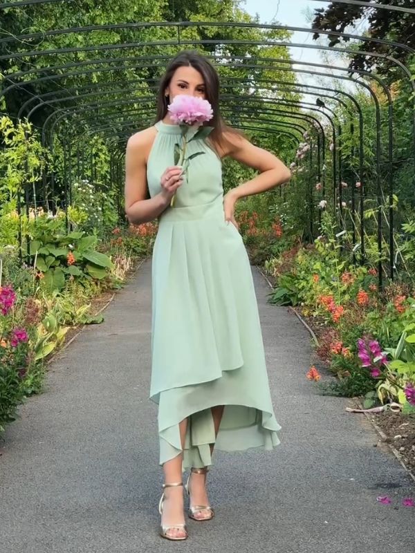 pretty POSIE|Flowy Plus Size Halter Neck Chiffon Midi Wedding Guest Dress Fan Photos 13
