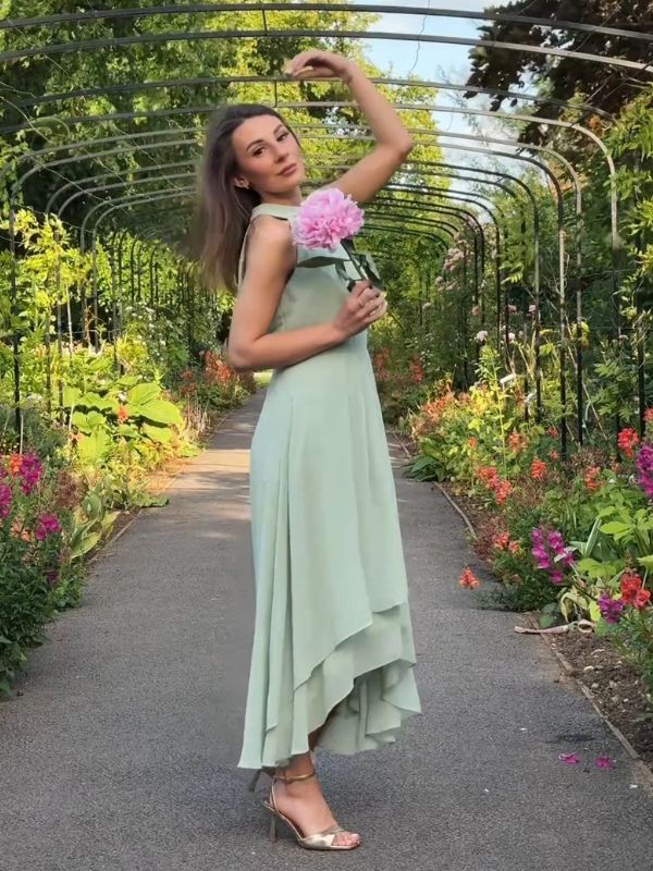 pretty POSIE|Flowy Plus Size Halter Neck Chiffon Midi Wedding Guest Dress Fan Photos 12
