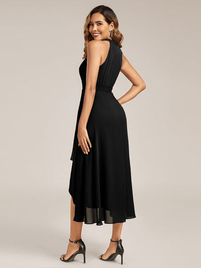 Pleated Chiffon Sleeveless A-Line Dress #color_Black