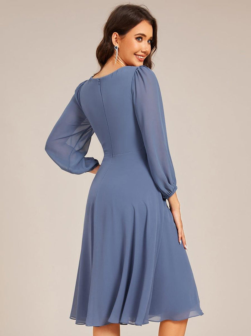Elegant Pleated A-Line Long Sleeve Chiffon Midi Dress for Wedding