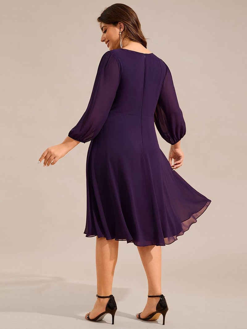 Elegant Pleated A-Line Long Sleeve Chiffon Midi Dress for Wedding