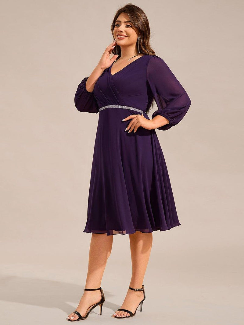 Plus Size A-Line Midi Wedding Guest Dress with Waist Chain