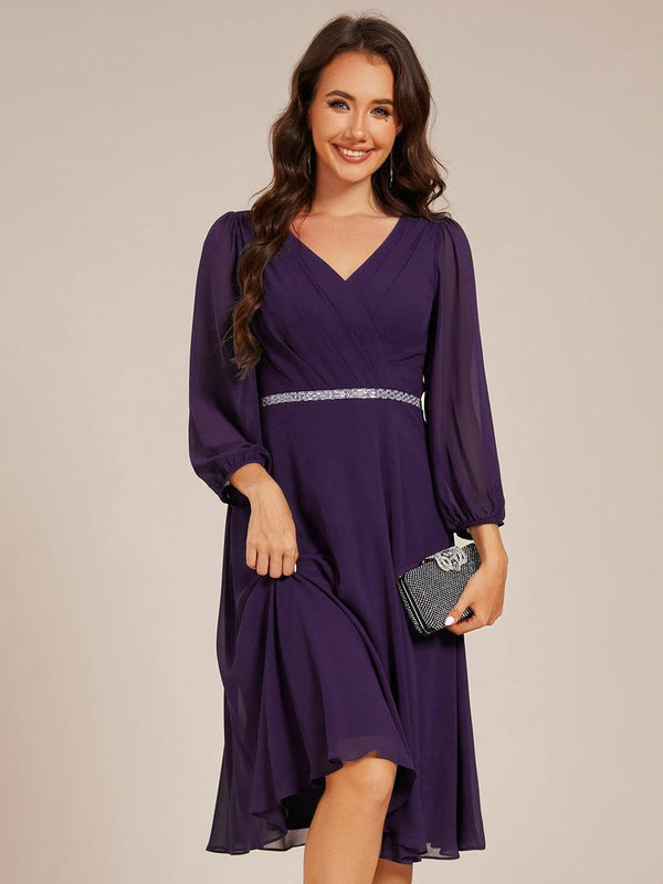 Mint A Line Chiffon Wedding Guest Dress with Long Sleeves