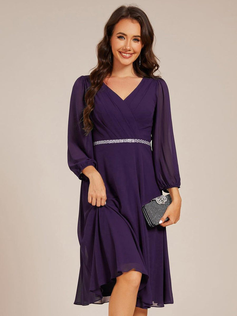 Pretty Long Sleeves A-Line Chiffon Long Party Dress Wedding Guest Dress, DP4430
