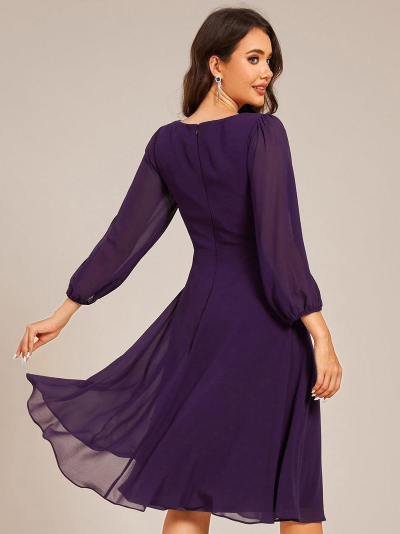 Elegant Pleated A-Line Long Sleeve Chiffon Midi Dress for Wedding