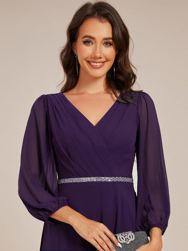 On Sale Side Split Straight Neckline Green Chiffon Pleating Long Wedding Guest Dresses, WG57