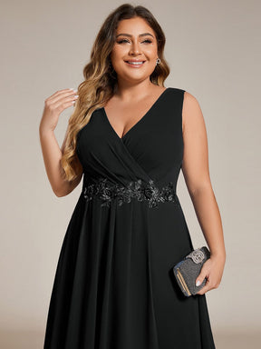 Sleeveless V-Neck High Low Plus Size Wedding Guest Dress with Floral Applique