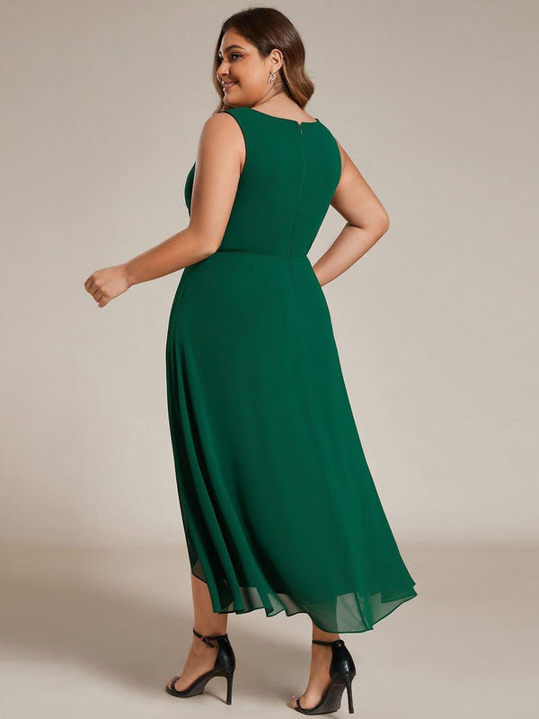Rust Floral V-Neck Short Sleeves Wedding Guest Dress with Belt