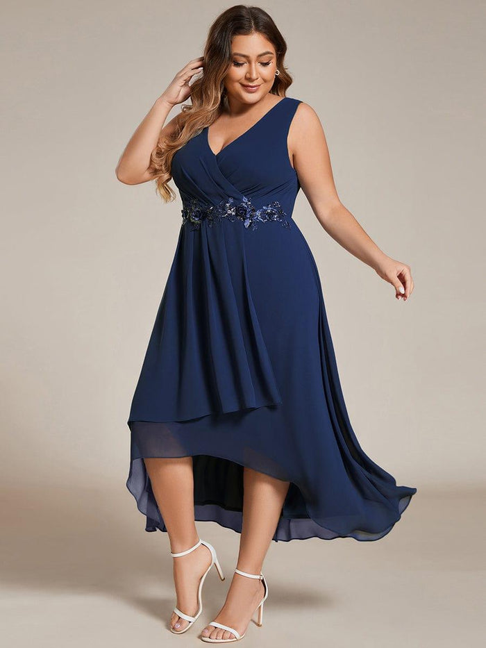 Plus Size Charming Sleeveless V-Neck Wedding Guest Dress with Floral ...