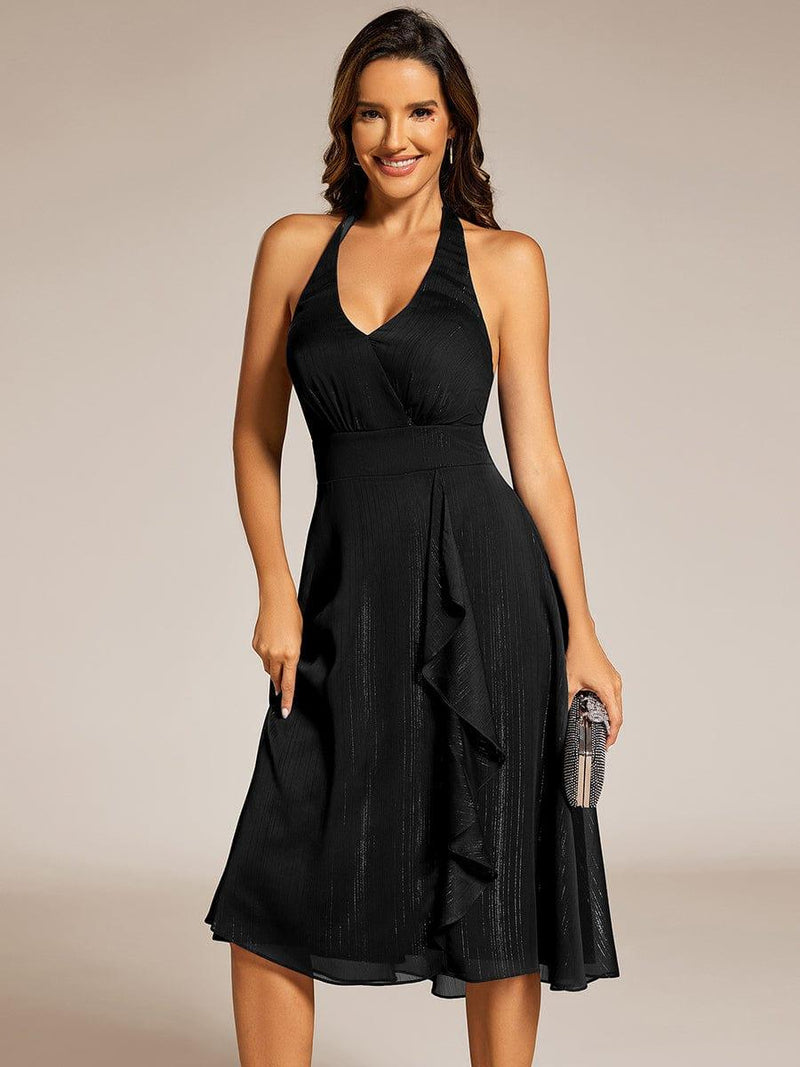Plus Lotus Leaf Ruffles High-low V Neck Wholesale Evening Dress with Short Sleeves