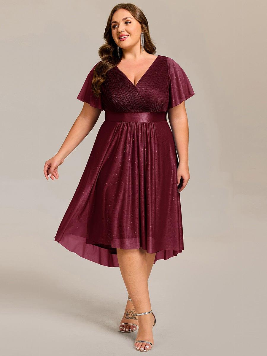 Plus Size Glitter Midi Wedding Guest Dress C Short Sleeve & Pleated Plus Size Glitter Midi Wedding Guest Dress C Short Sleeve & Pleated