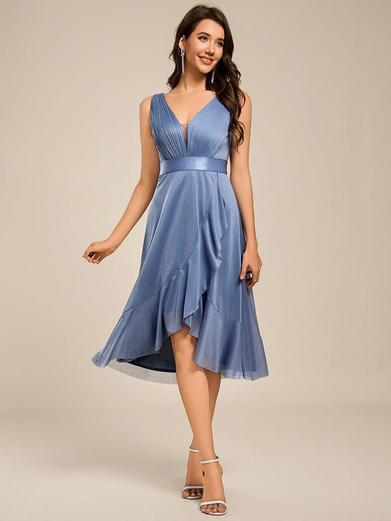 Satin Halter Pleats Deep V Neck Wedding Guest Dresses main image 1