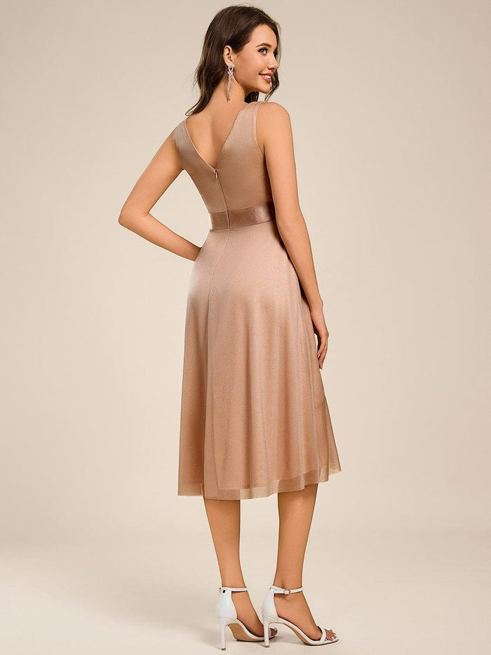 Clara | Women’s Pleated Midi Wedding Guest Dress with V-Neck main image 1