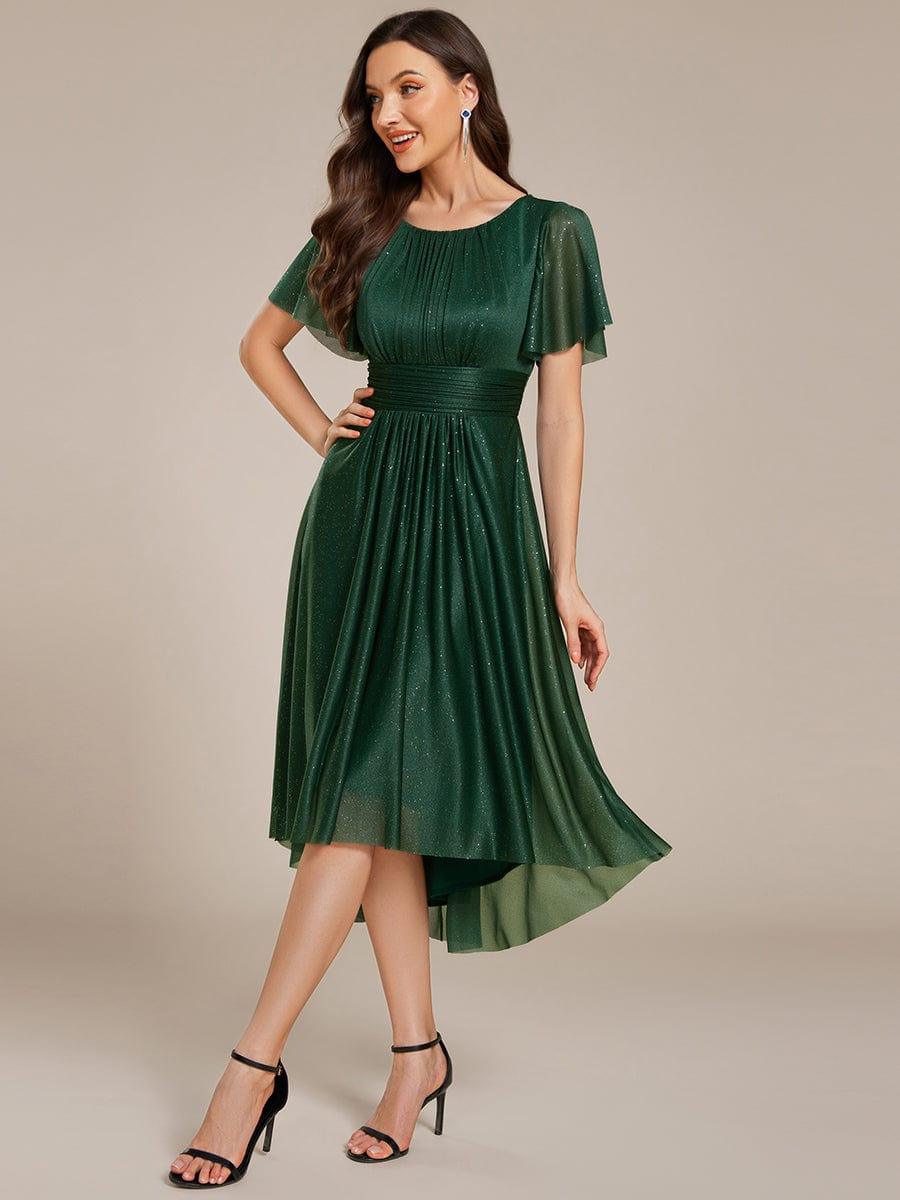formal mid length dress Plus Size Sequin Asymmetrical Midi Wedding Guest Bronze Sequin Evening Maxi Dress