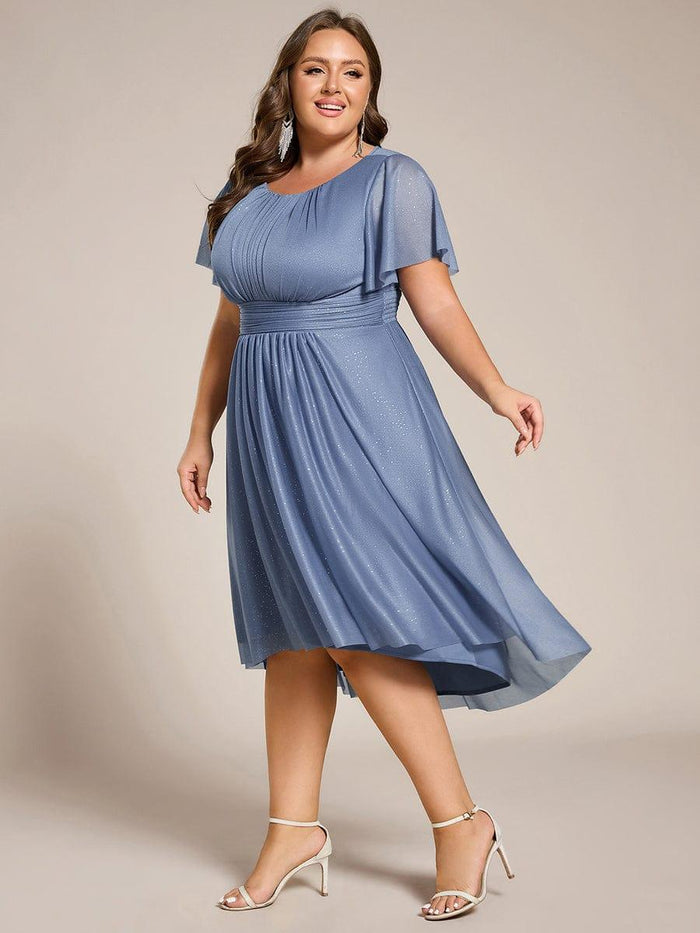 Plus Size Sequin Asymmetrical Midi Wedding Guest Dress