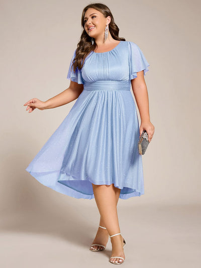 Plus Size Sequin Round Neck Asymmetrical Midi Wedding Guest Dress #color_Ice Blue