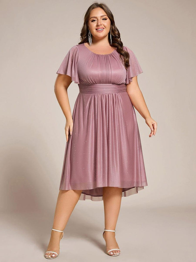 Plus Size Sequin Asymmetrical Midi Wedding Guest Dress