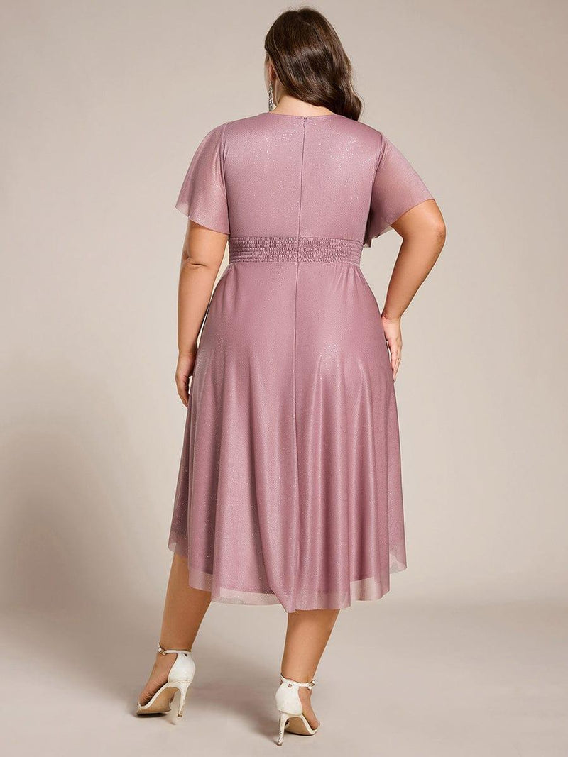 Plus Size Sequin Asymmetrical Midi Wedding Guest Dress