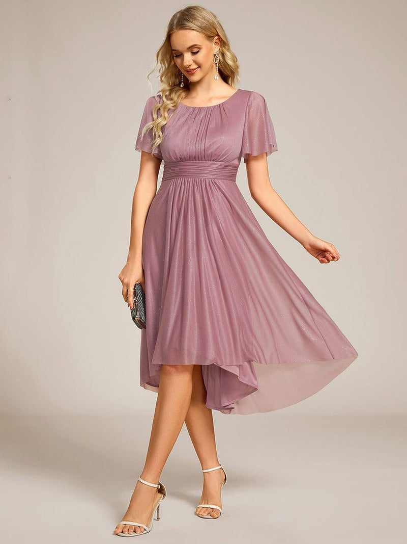 Glitter Midi Wedding Guest Dress with Short Sleeves