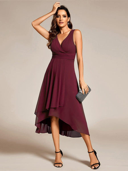 V-Neck Pleated Sleeveless High-Low Chiffon Wedding Guest Dress - Ever-Pretty US V-Neck Pleated Sleeveless High-Low Chiffon Wedding Guest Dress - Ever-Pretty US