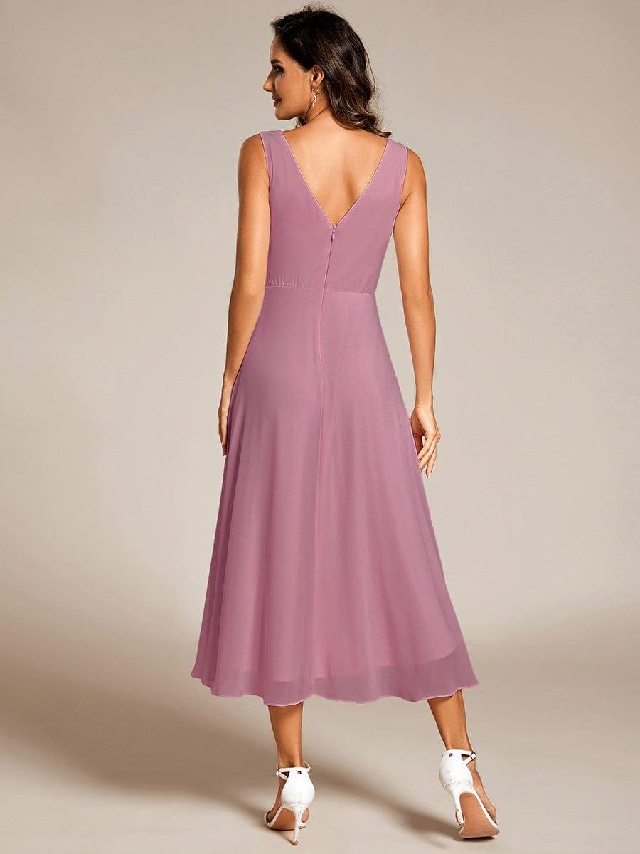 Chic V-Neck Pleated Sleeveless High-Low Chiffon Wedding Guest Dress #color_Purple Orchid