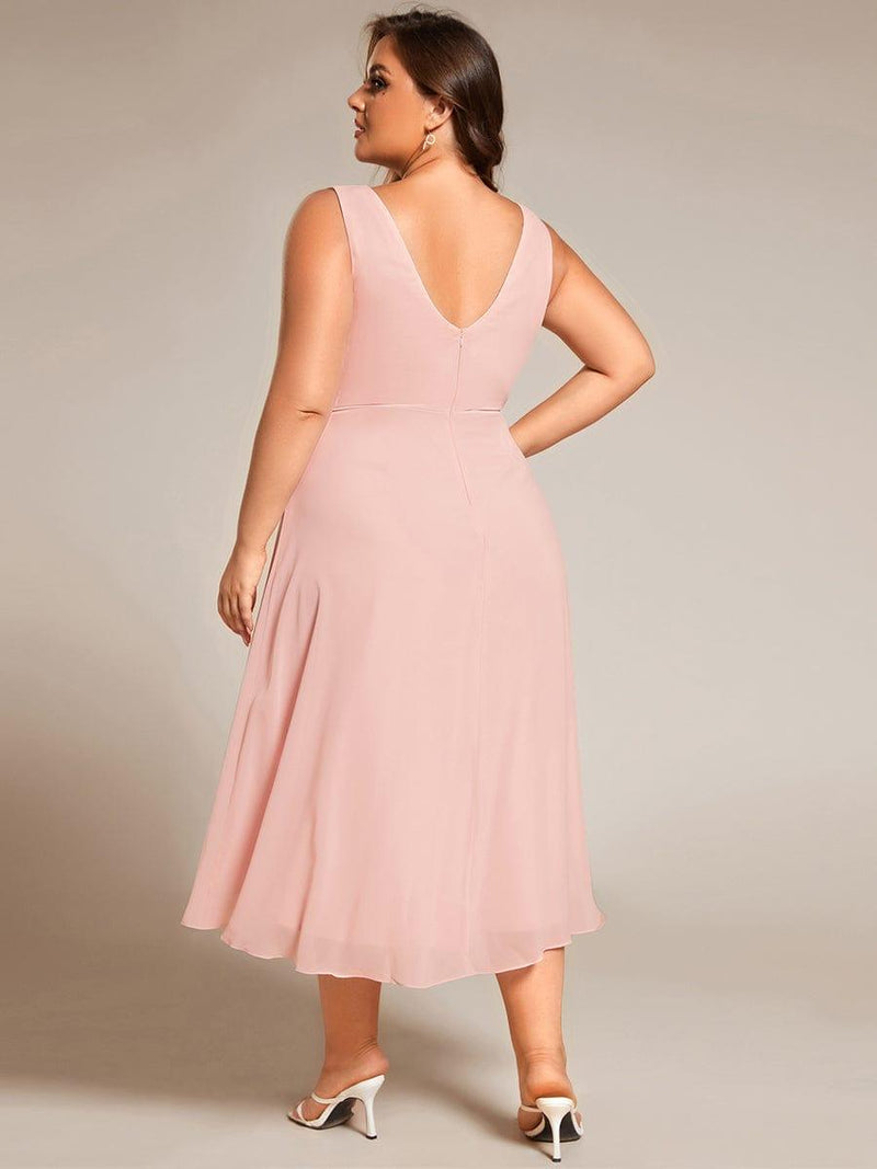 Chiffon Puff Sleeves V Neck Plus Size Wedding Dress