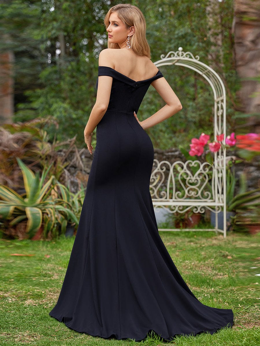 Off the Shoulder Mermaid Corset Eloping Dress for Wedding #color_Black