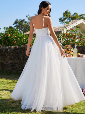 Custom Size V-Neck A-Line Wedding Dress featuring Delicate Pearl Accents