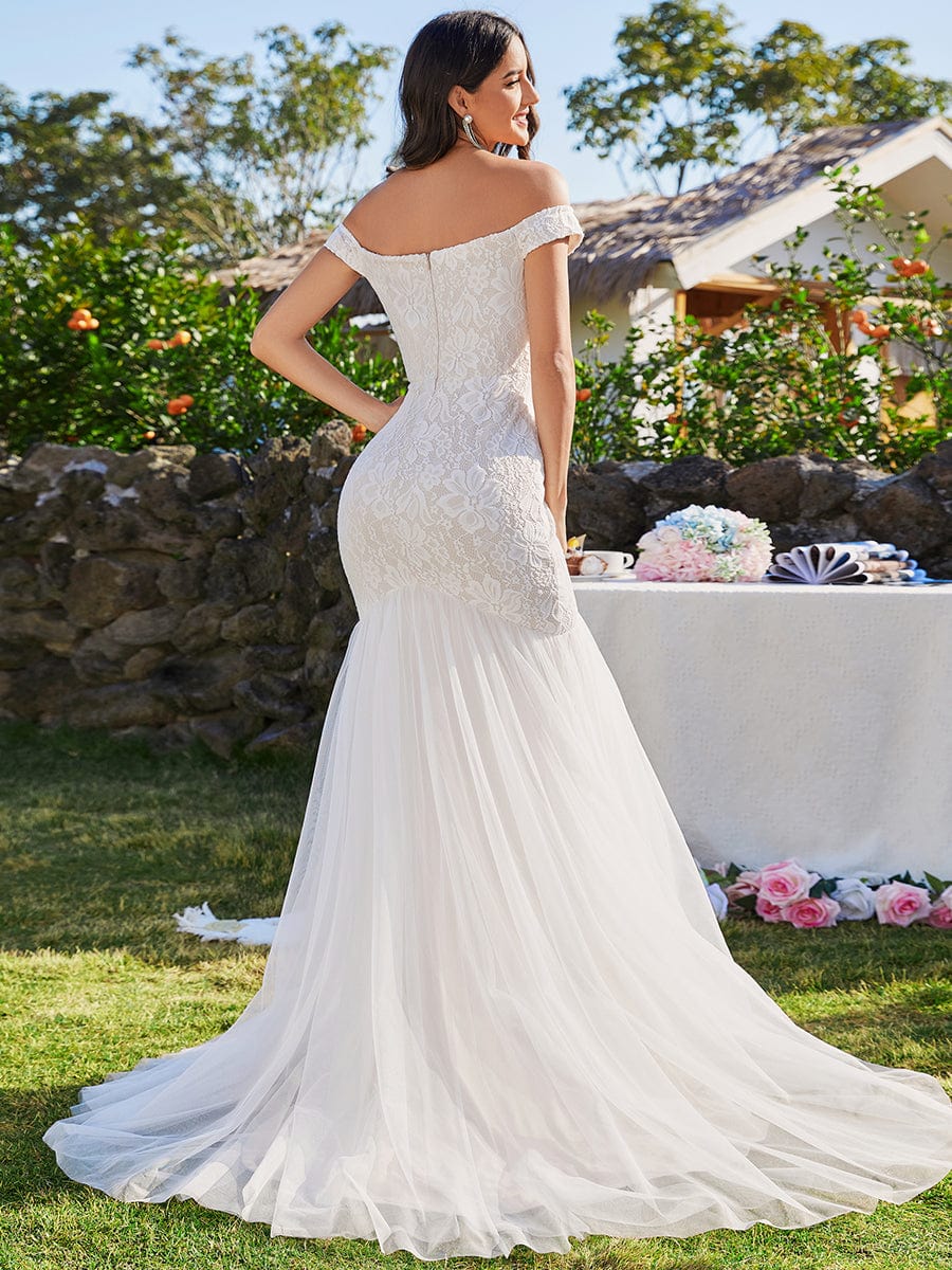 Custom Size Bodycon Lace Off Shoulder Mermaid Wedding Dress #color_Ivory