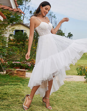 Custom Size Tulle Corset Top Sweetheart High-Low Wedding Dress