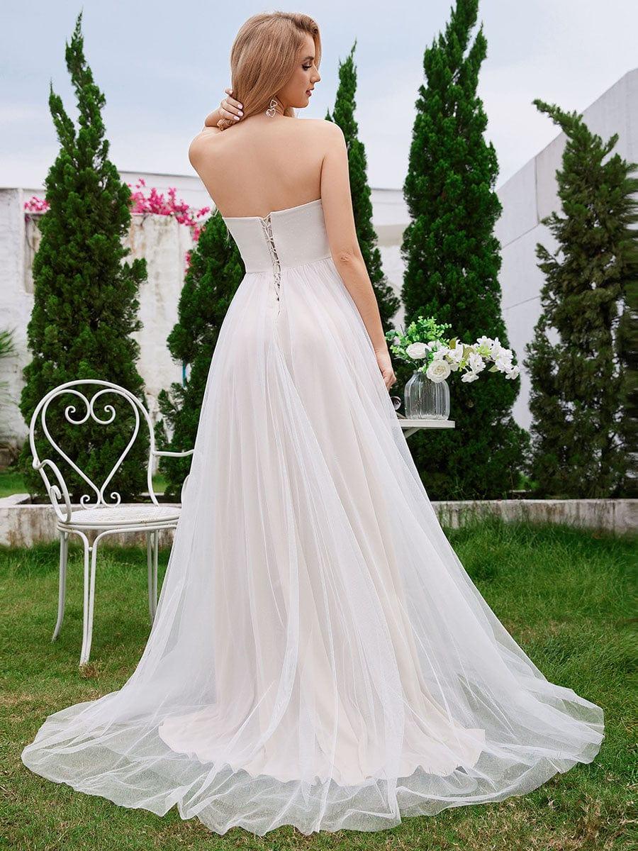 a line wedding dress with corset back Strapless Front Slit Lace-Up Tulle Applique CELINE / A Line hats-&-caps Color:Blue Multi natural waist