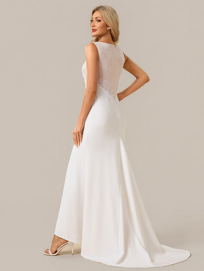 Floral Knit Sleeveless Wedding Dress #color_White