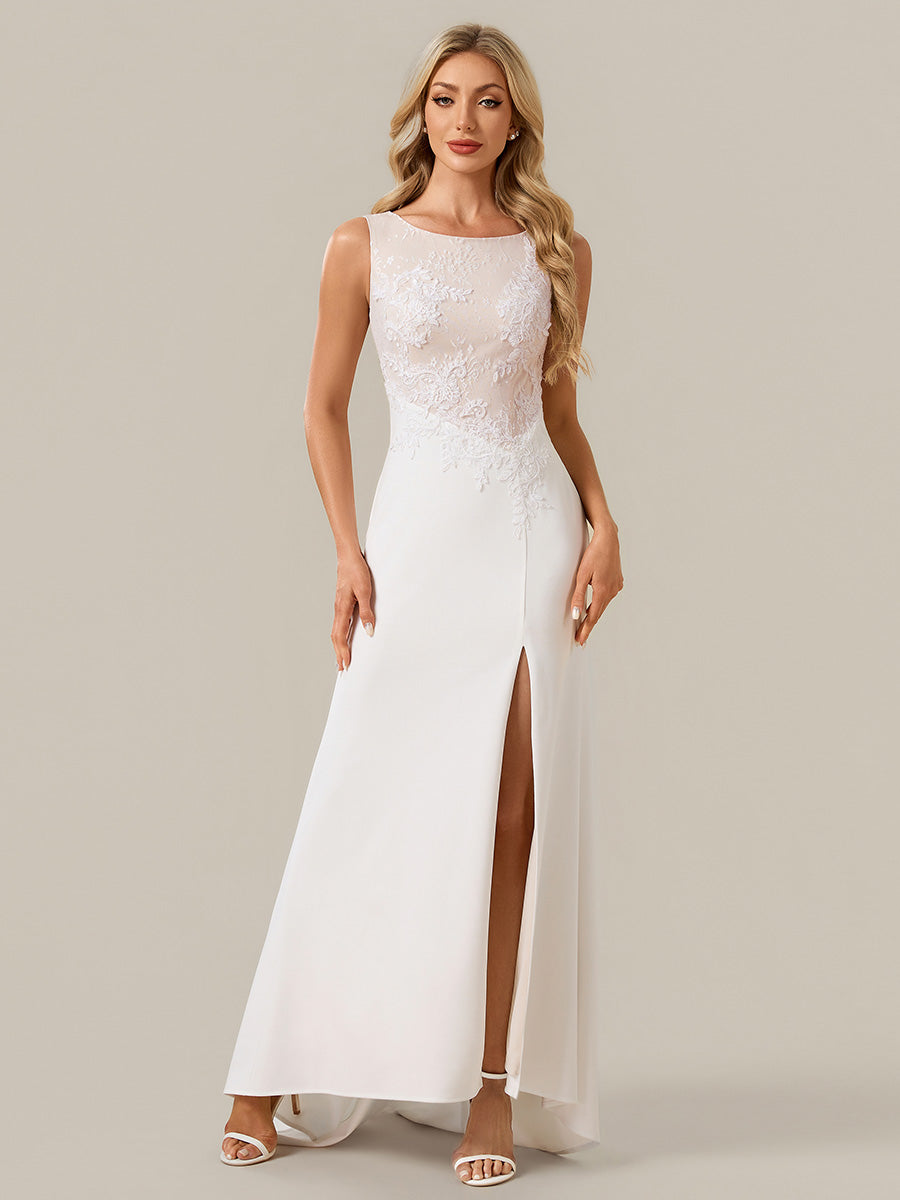 Ever-Pretty Illusion Lace Mother of the Bride Dress with Side Slit and Train Ever-Pretty Illusion Lace Mother of the Bride Dress with Side Slit and Train