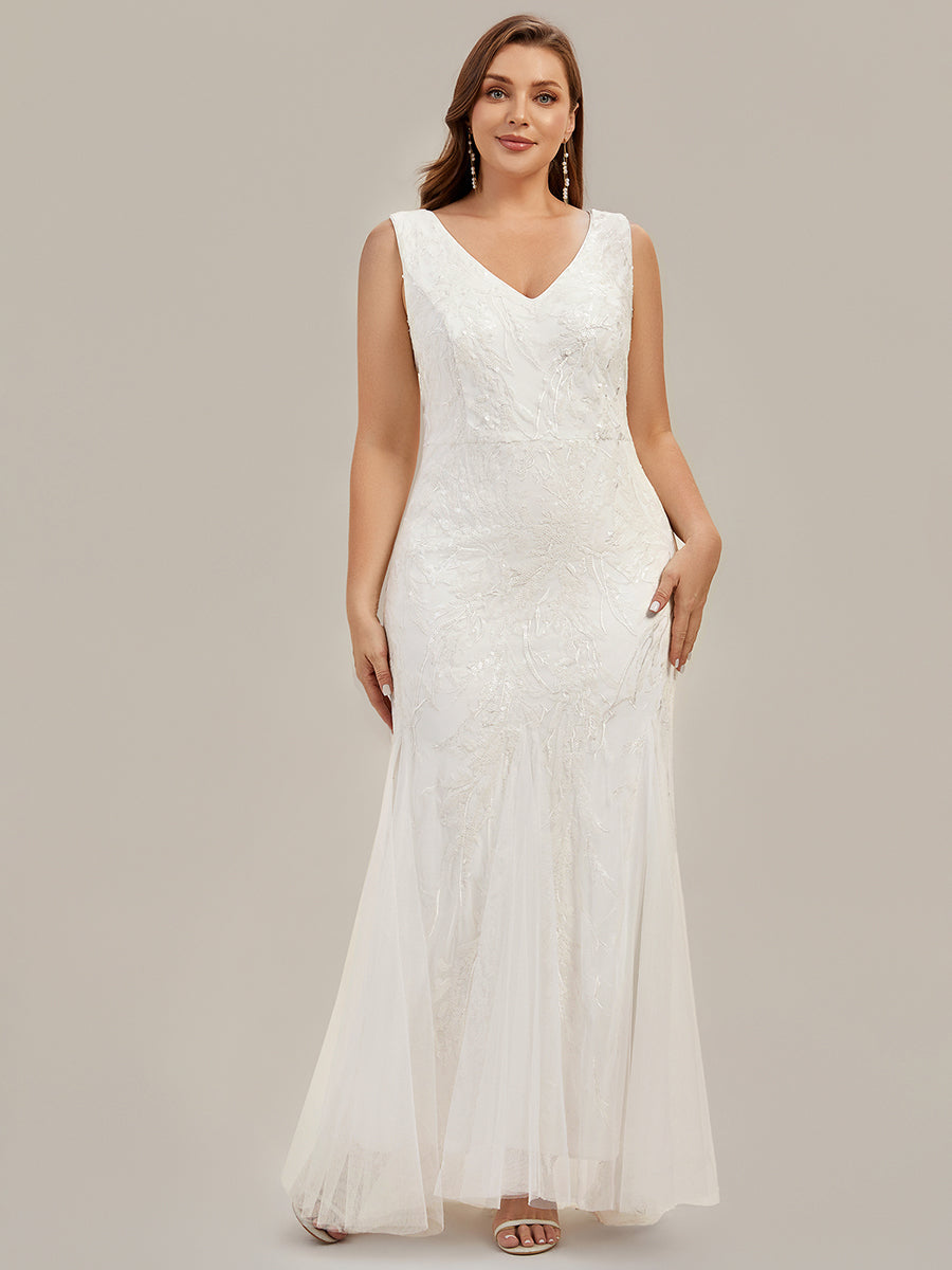 Patchwork Sequin Sleeveless Wedding Dress #color_White