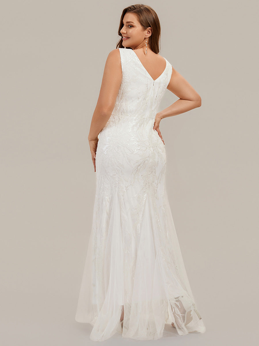 Patchwork Sequin Sleeveless Wedding Dress #color_White