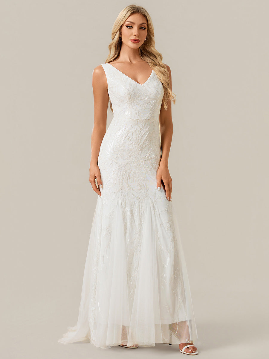 Lace V-Neck Mermaid Wedding Dress with Sleeveless Design - Ever-Pretty US Lace V-Neck Mermaid Wedding Dress with Sleeveless Design - Ever-Pretty US