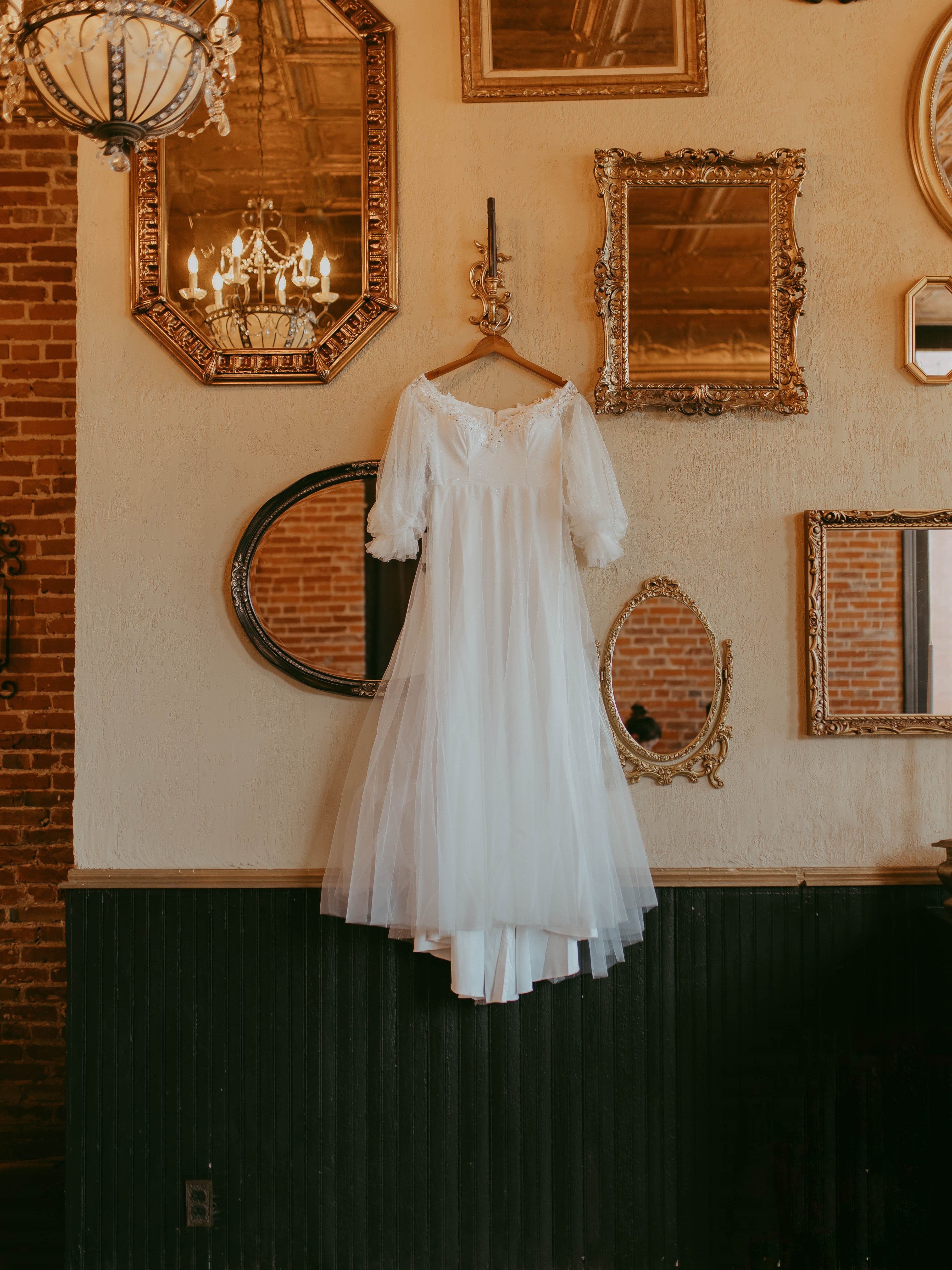 Sheer Lantern Sleeve Off the Shoulder Wedding Dress Fan Photos 1