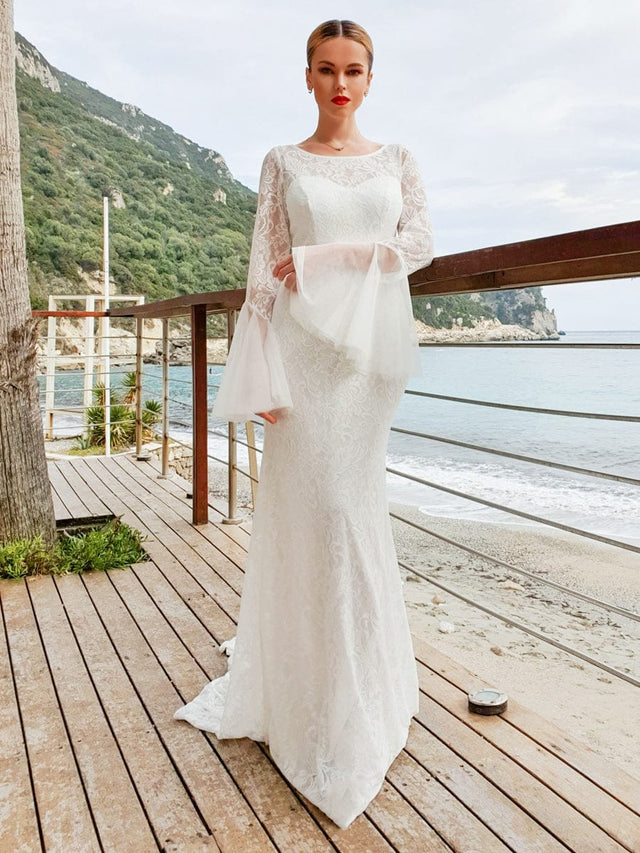 VALENZA'S BRIDE|Sweetheart Long Bell Sleeve Mermaid Wedding Dress Fan Photos 1
