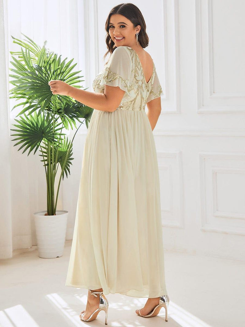 Short Sleeve Jewel Neck Chiffon Formal Dress Lemon